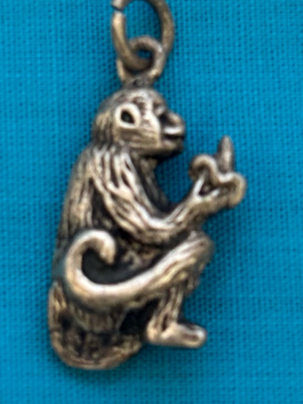 Monkey Charm Pendant in Antique Gold Tone